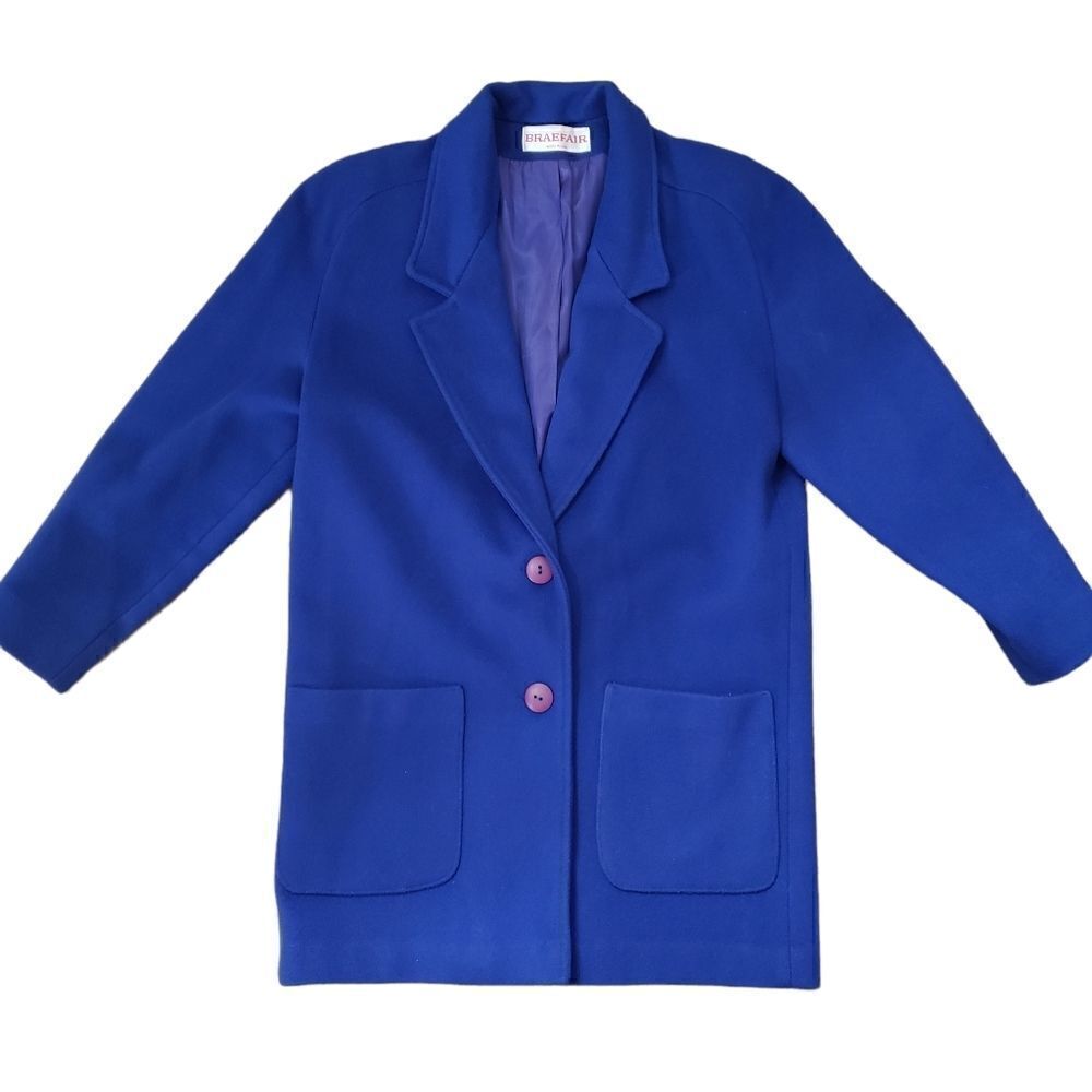 Braefair Vintage Royal Blue 💯% Pure Wool Coat Sz 9/10 ILGWU